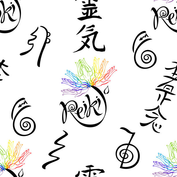 Reiki symbols and colorful chakra illustration representing the second degree